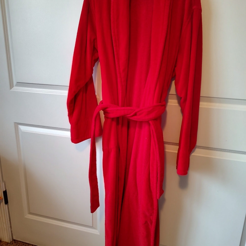 Victoria's Secret Red Velour Full Length Bath Robe Women's M/L Fits Like XL